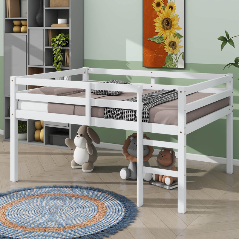Lit mezzanine compact pleine grandeur avec marches, Blanc