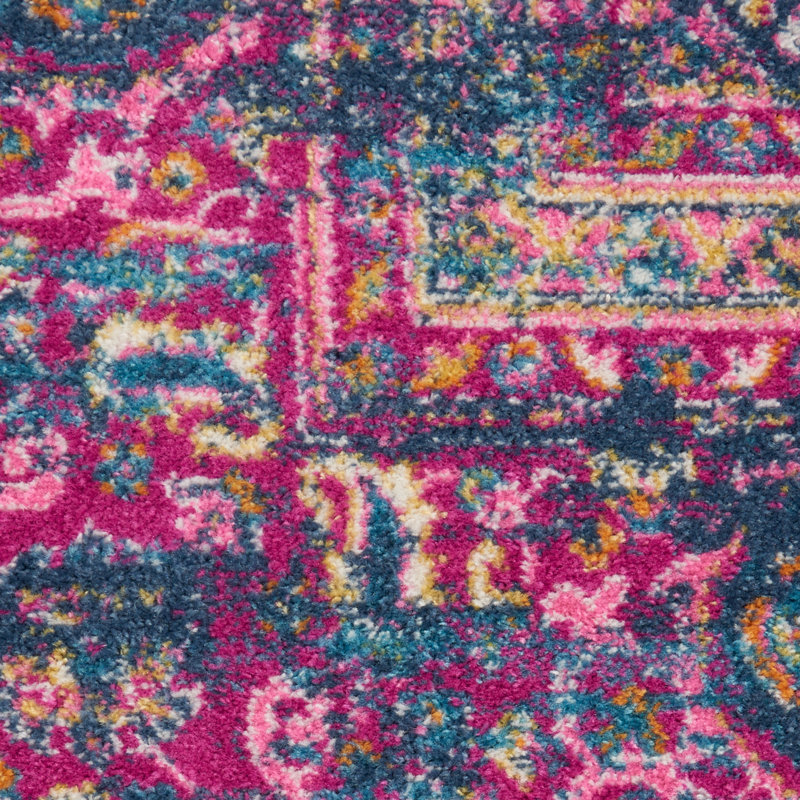 Abbate Oriental Navy Blue/Pink Area Rug, Rectangle 8' x 10'