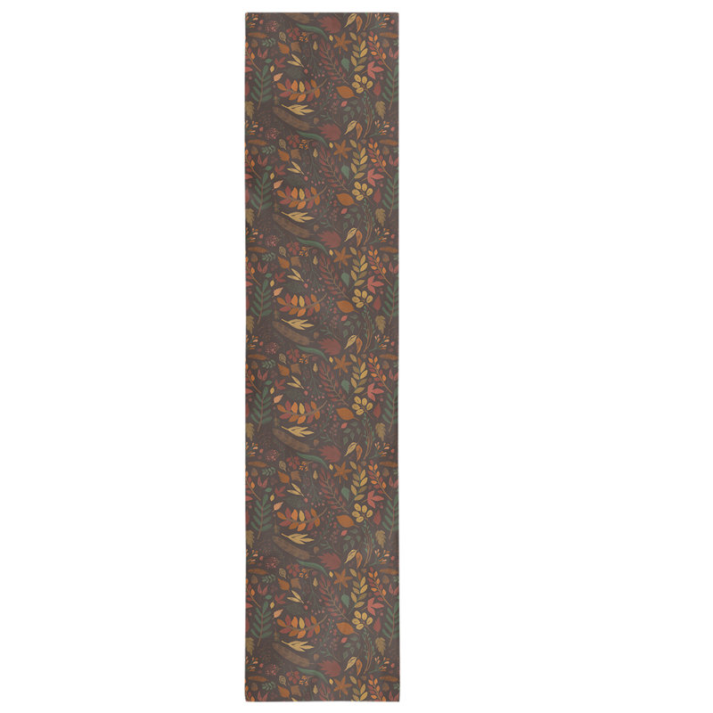 Festive Hol Autumn Table Runner, 90" L x 16" W, Dark Brown/Beige/Green, Cotton blend
