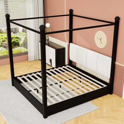 Canopy Bed Frame with Plush Upholstered Headboard