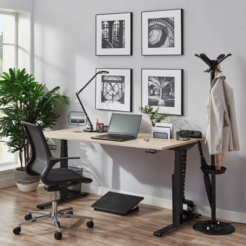 Aazeen Adjustable Metal Base Standing Desk, White, Black, 67cm H x 160cm W x 80cm D