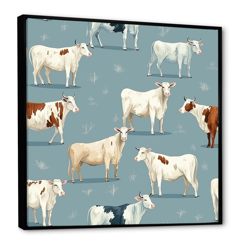 Impression sur toile encadrée minimaliste de vache blanche I, Cadre flottant noir, H 36 po x l 36 po x P 1,5 po