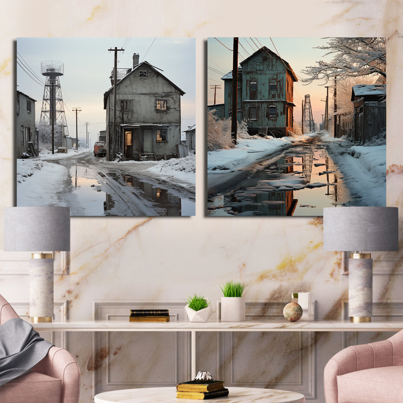 "Warehouse Winter Scenery" 2 pièces, H 16 po x l 33 po, Toile tendue
