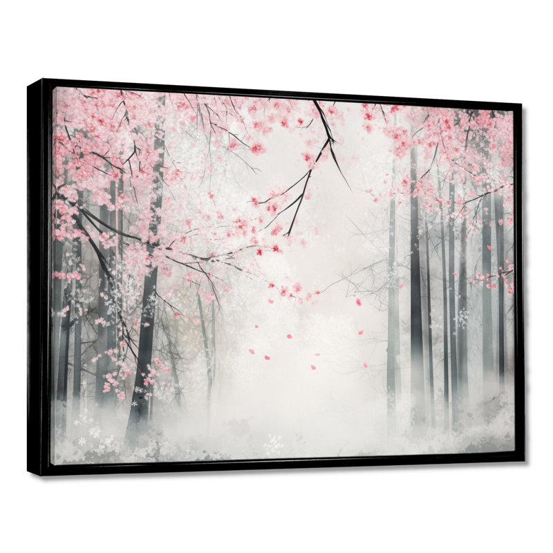 «Winter Spring Woods», art mural forêt saisonnière, Asilinvale, H 34 po x l 44 po, Cadre flottant noir