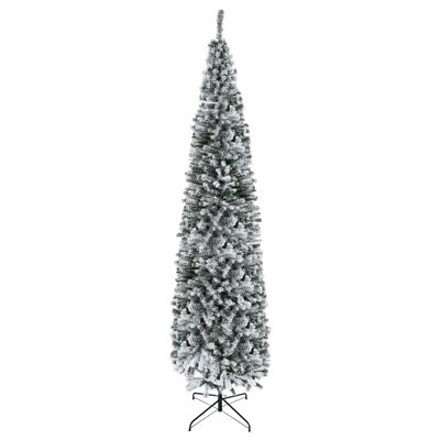 9FT Tall Unlit Snow-Flocked Slim Artificial Christmas Tree With 1014 Tips