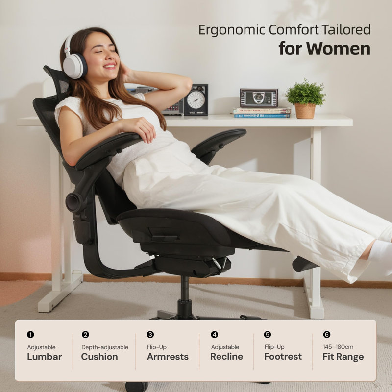 Cablady S2 Ergonomic Office Chair in Black, Black