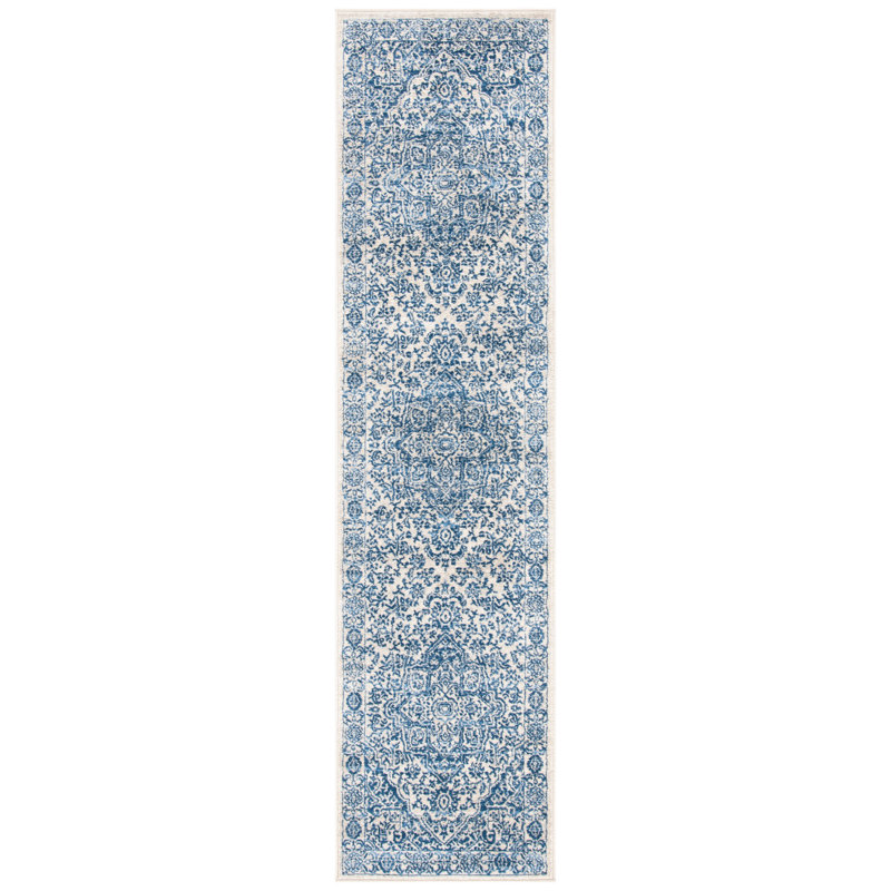 Tapis oriental gris clair / ivoire, Tapis de couloir 2 pi x 8 pi, Navy/Light Grey