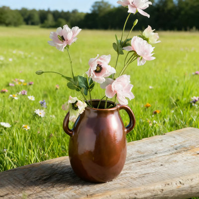 Modern Farmhouse Ceramic Vase With Dual Handles, Rustic Terracotta Pottery Flower Vase For Home Decor, 7 Inch Tall Decorative Centerpiece For Dining Table