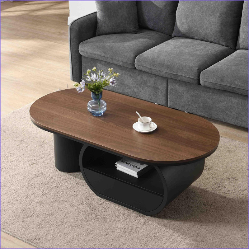 Table basse ovale en métal noir pour le salon, rangement peu encombrant et amp; Assemblage facile