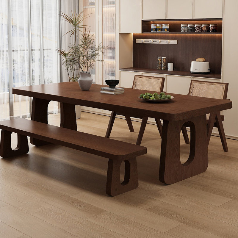 Table de salle à manger rectangulaire en bois massif brun noisette, H 29,53 po x L 94,49 po x l 39,37 po