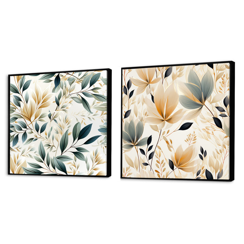 Craner - Ensemble de 2 collages carrés floraux, Cadre flottant noir, H 16 po x l 33 po