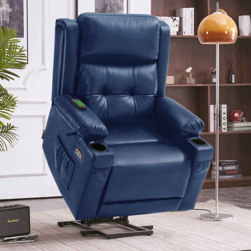 Latitude Run Large Dual Motor Power Recliner Lift Chair With Massage, Heat and Adjustable Headrest, Infinite Position, Faux Leather