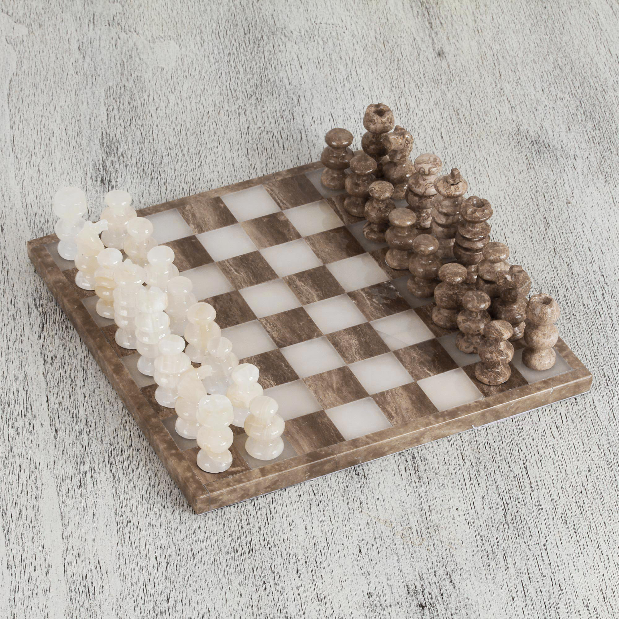 Handmade Classic Onyx Marble Chess Board Game Set - 12 in with Blue Box
