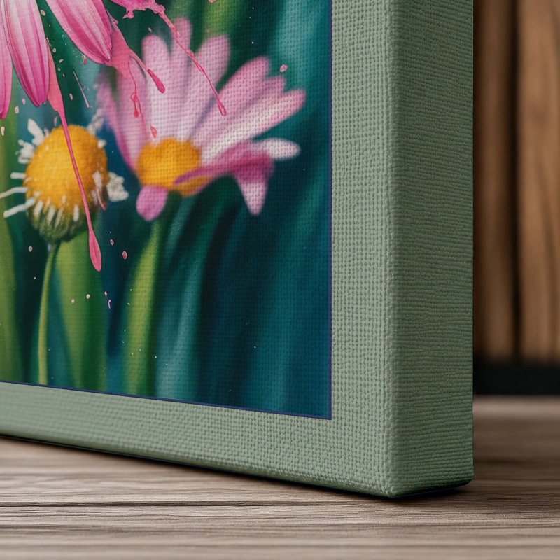 Pink Daisy Garden Botanical - Wrapped Canvas, 30x20 - 76.2 x 50.8 cm, Sage Border