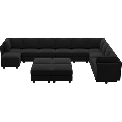 Wylodene 169" Wide Oversized U Shaped Velvet Reversible Modular Sofa with Storage Couch Set