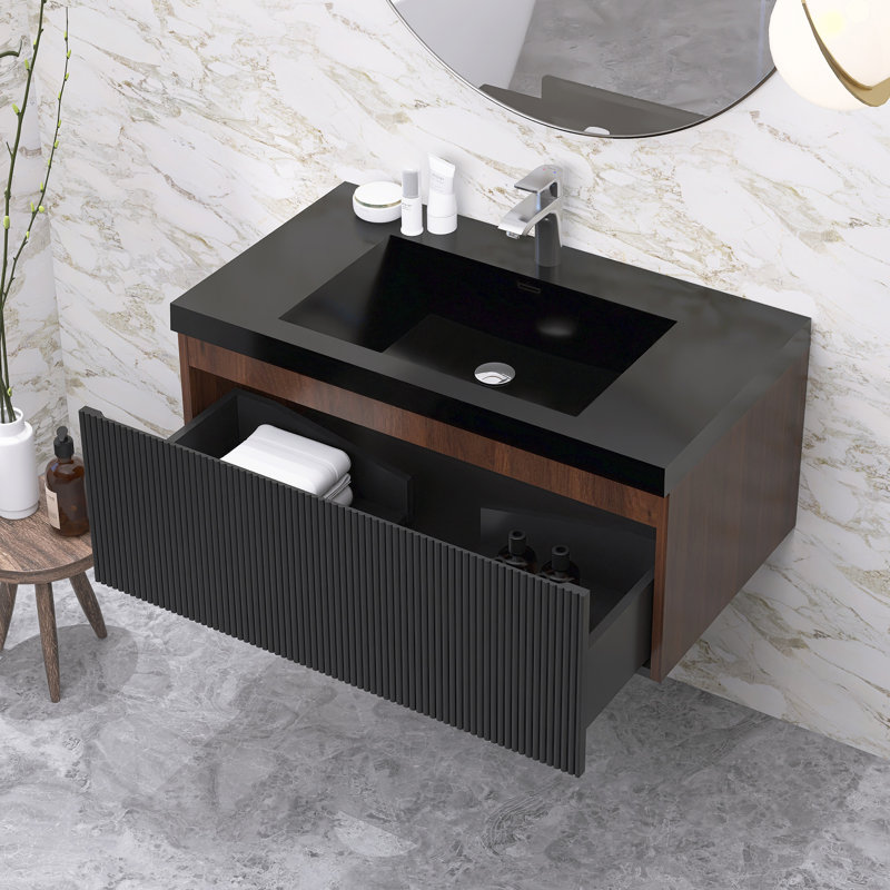 Meuble-lavabo moderne à rayures avec lavabo simple, 35"