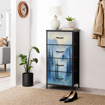 Commode pour commode de chambre à coucher pour arbre de garde-robe Misty Forest Mountain paysage de pin brumeux paysage naturel commodes bleues