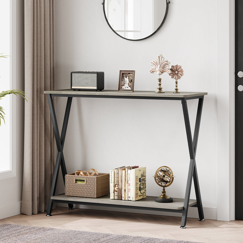 Console Table, 80.7cm H x 80cm W x 30cm D, Grey / Black, Grey