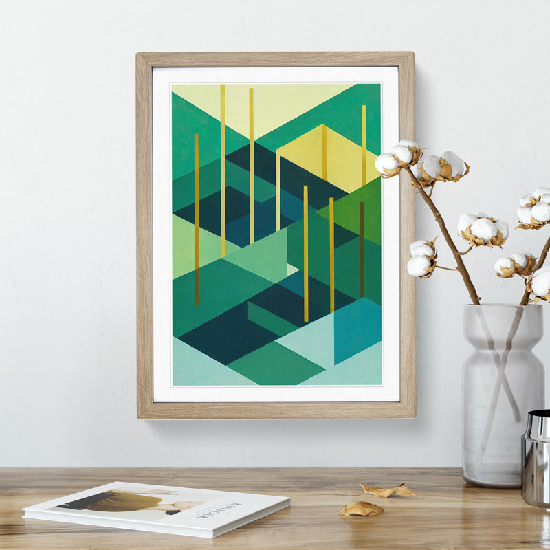 Abstract Forest Shapes No.2 - Wall Art, 34cm H x 25cm W x 2cm D, Oak Framed