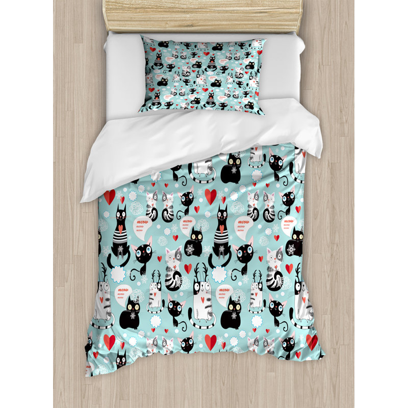 Twin Size Multicolor Cat Print Duvet Cover Set