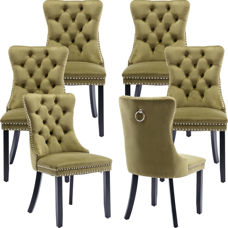 Delafield Lux Kitchen Dining Chairs, Olive Green, Set Of 6, Wood