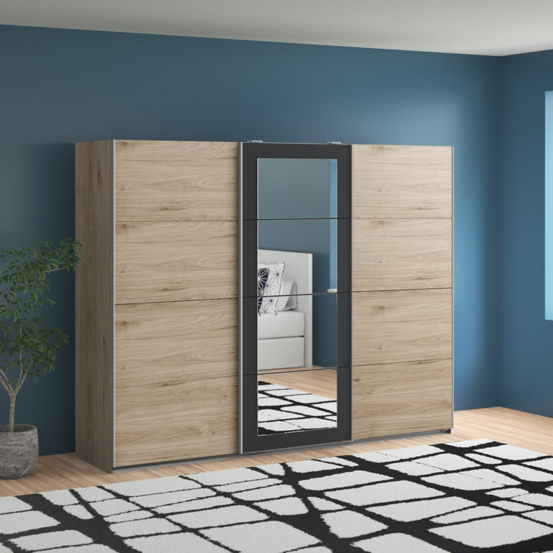 Stradford 3 Door Wardrobe, Hickory Oak/Raw Steel
