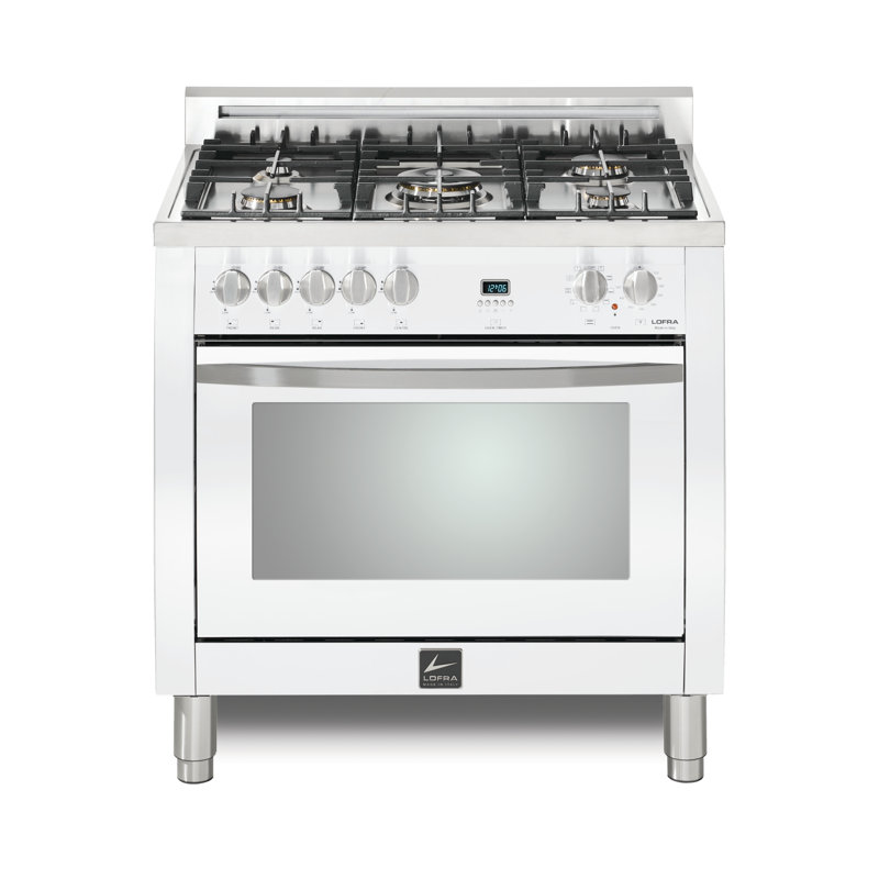 Lofra Curva Series 36 Inch Dual Fuel Range with 5 Sealed Brass Burners, White