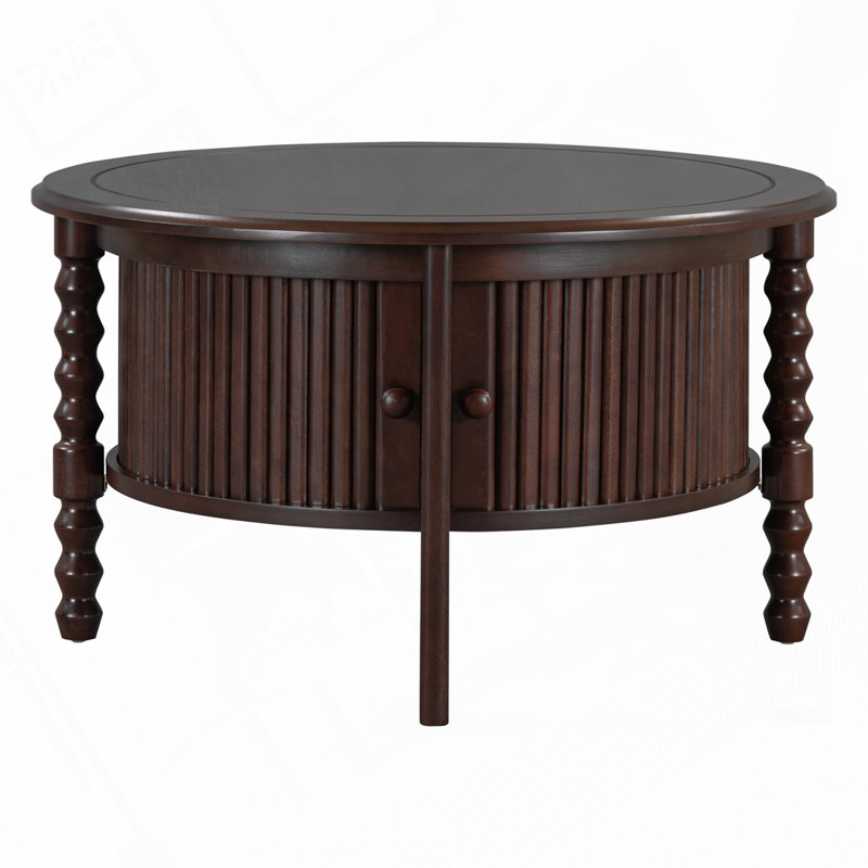 Round Coffee Table with Storage in 30.3" for Living Room, Walnut/Walnut