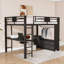 Grand lit mezzanine en métal avec tiroirs intégrés, bureau, panneau perforé de rangement et support suspendu