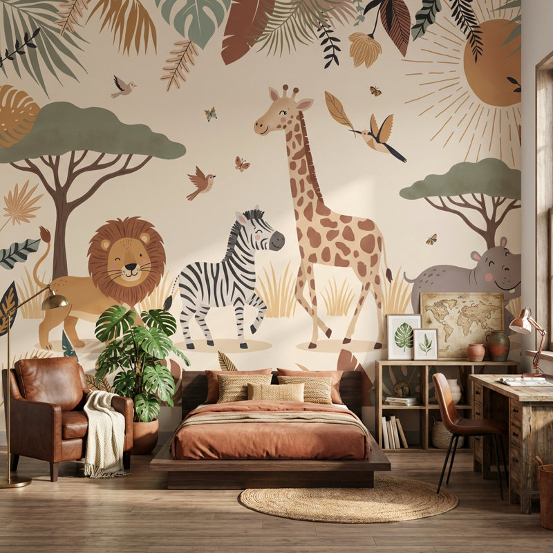 Papier peint animaux Safari, 140" x 108", Non tissé non collé