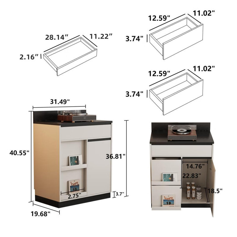 Armoire de rangement moderne à 3 tiroirs 31,49 po