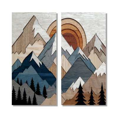 «Blue Orange Bold Mountains Landscape - Landscape», art encadré, décoration murale abstraite bleue 2 pièces
