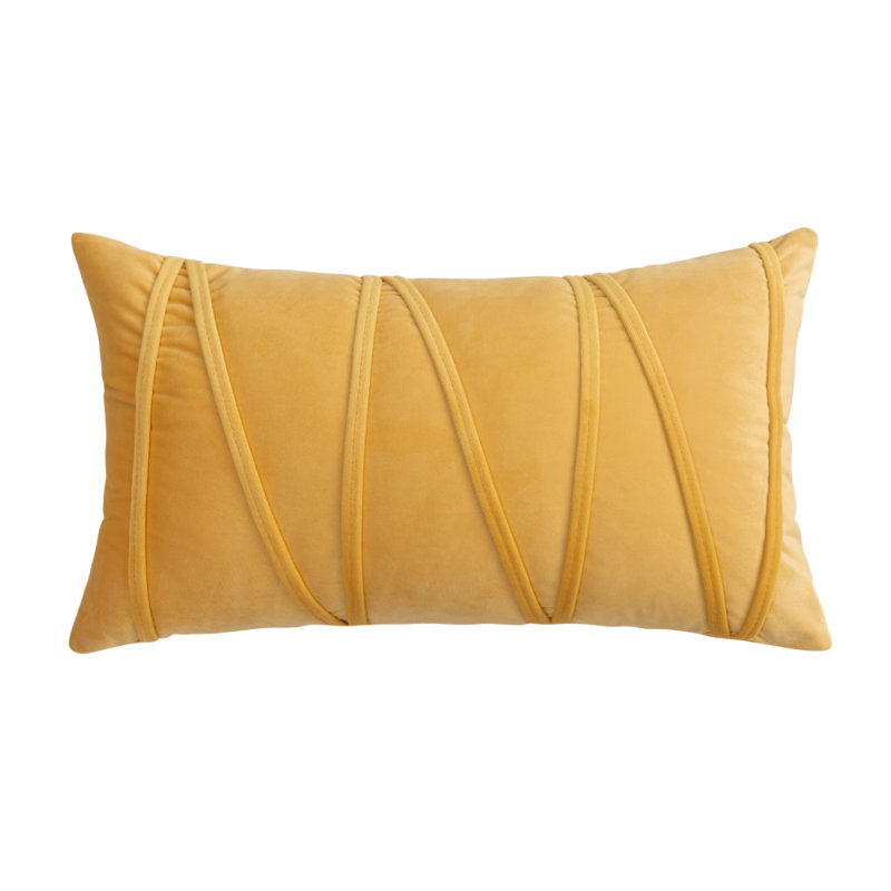 Velvet Cross Lines Cushion Rectangular Cushion Cover, Yellow