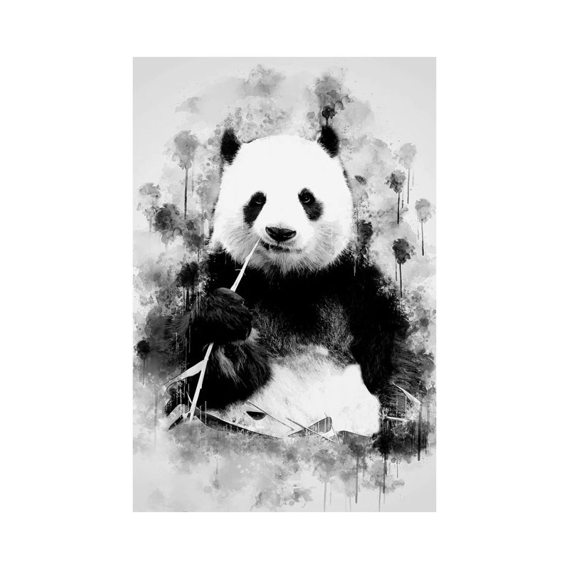 Panda In Black And White by Cornel Vlad - Wrapped Canvas Painting, 66.04 cm H x 45.72 cm W