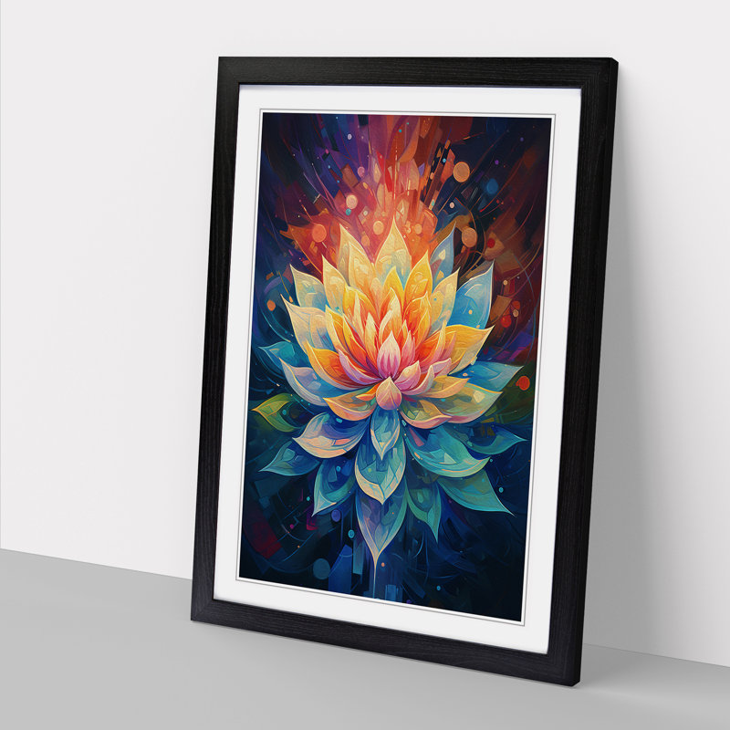 Lotus Flower Orphism - Single Picture Frame Print on Wood, 34cm H x 25cm W x 2cm D, Black