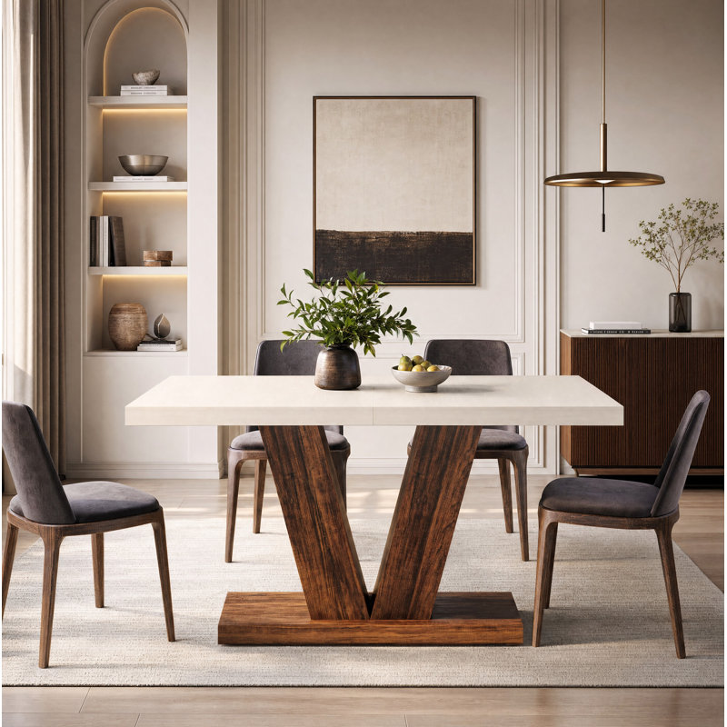 Bernadete Dining Table, White, Brown