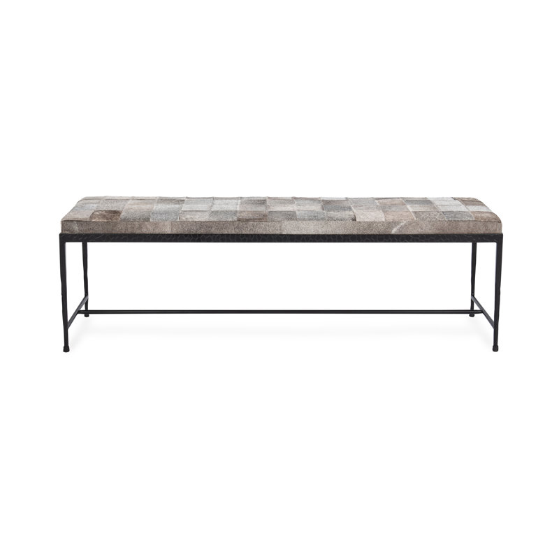 Achen Leather Hide Ottoman Bench, 18.5" H x 60" W x 18" D, Gray