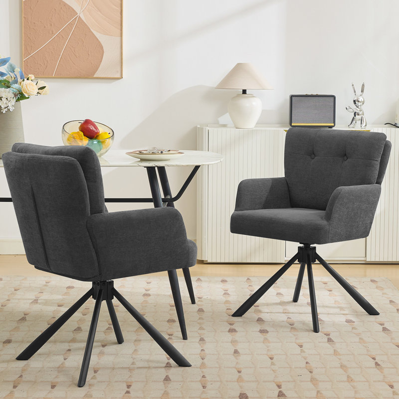 Modern Upholstered Swivel Armchairs with Tufted Back, Metal Legs, Gray Chenille