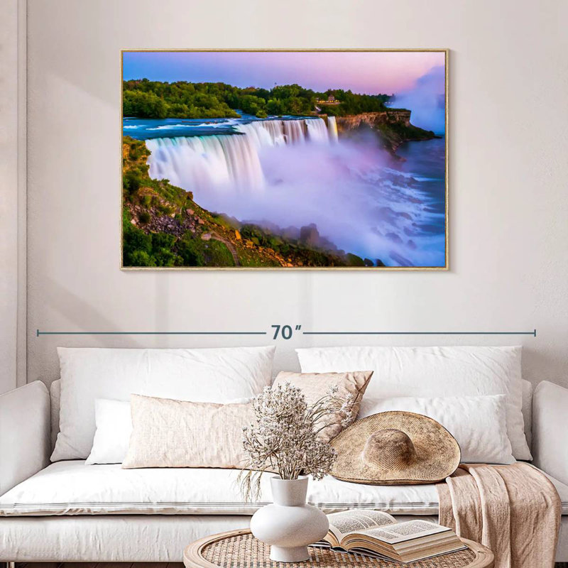 Soirée aux chutes du Niagara, Cadre flottant en bois naturel, 46 po x 31 po