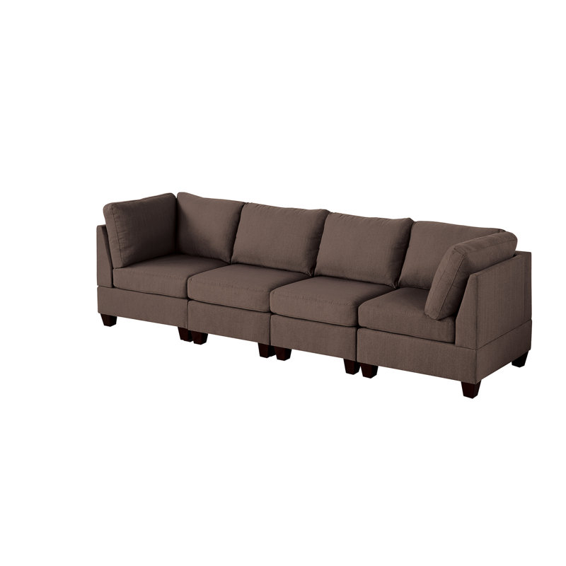 Café noir modulaire - 4 pièces, siège en tissu d'aspect lin, structure en bois 4 pièces de couleur, tissu, support