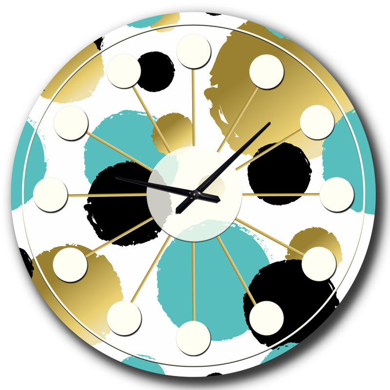Or et cercles bleus - horloge murale moderne Mid-Century, Petit