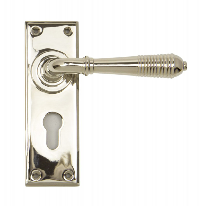 Reeded Lock Door Handle Kit, Polished Nickel