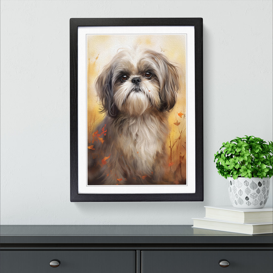 Shih Tzu Tachisme - Single Picture Frame Print on Wood