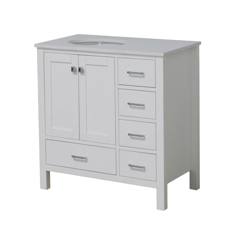 Ensemble de meuble-lavabo simple 36 po Claudett, Blanc, Engineered White