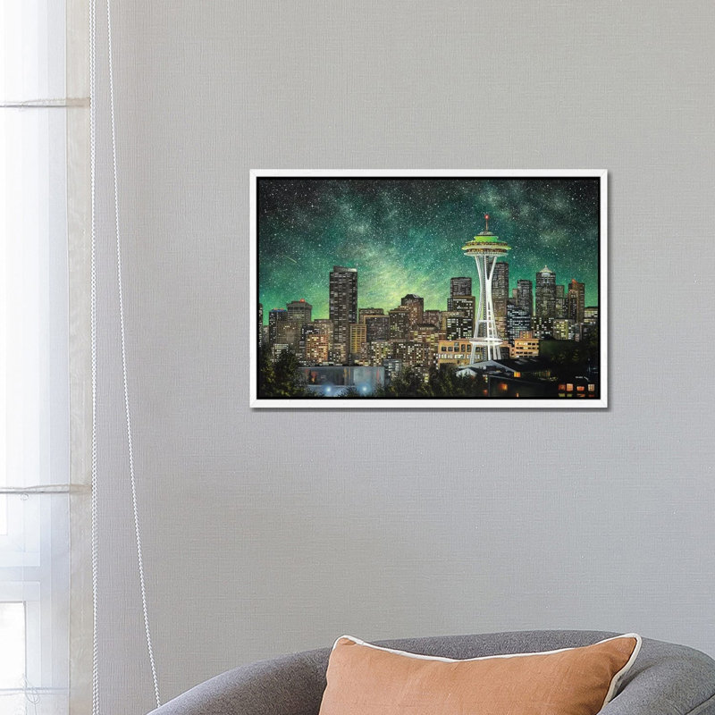 Green Seattle by ColorByFeliks - Print on Canvas, 66.04 cm H x 45.72 cm W, White Framed