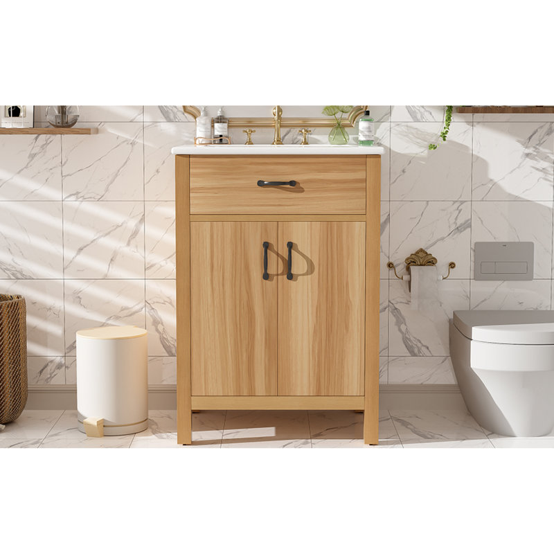 Meuble-lavabo et lavabo compact en bois 24 po, solution de rangement moderne