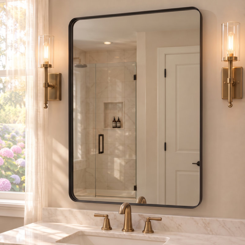 Miroir de salle de bain Corvetta, 32" x 24", Noir mat