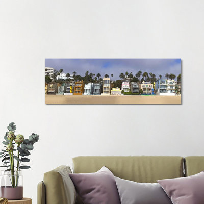 Houses On The Beach, Santa Monica, Los Angeles County, California, USA - Wrapped Canvas Panoramic Print