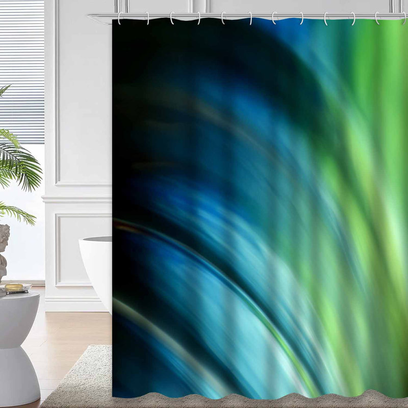 Rideau de douche rayé abstrait vert turquoise noir avec 12 crochets, L 72 po x l 72 po