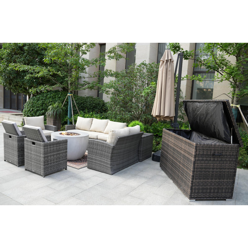 - Person Patio Conversation Set with Cushions, Gray, Beige